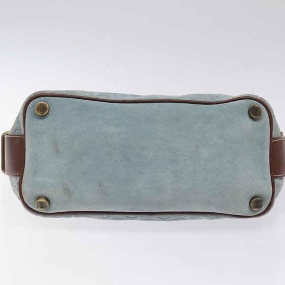 CELINE C Macadam Canvas Shoulder Bag Suede Leather Blue Gold Auth - Picture 6 of 16